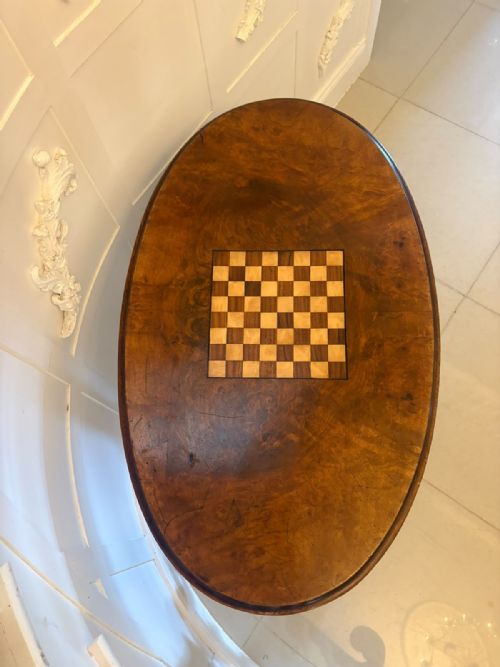 ANTIQUE VICTORIAN BURR WALNUT CARVED CENTRE TABLE WITH CHESS TOP - ADDITIONAL PHOTO 13