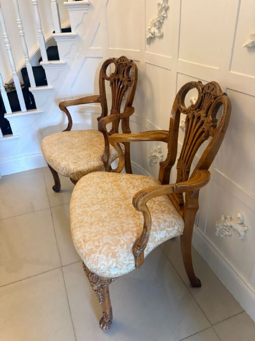 ANTIQUE PAIR OF CARVED WALNUT DESK ARMCHAIRS - ADDITIONAL PHOTO 3