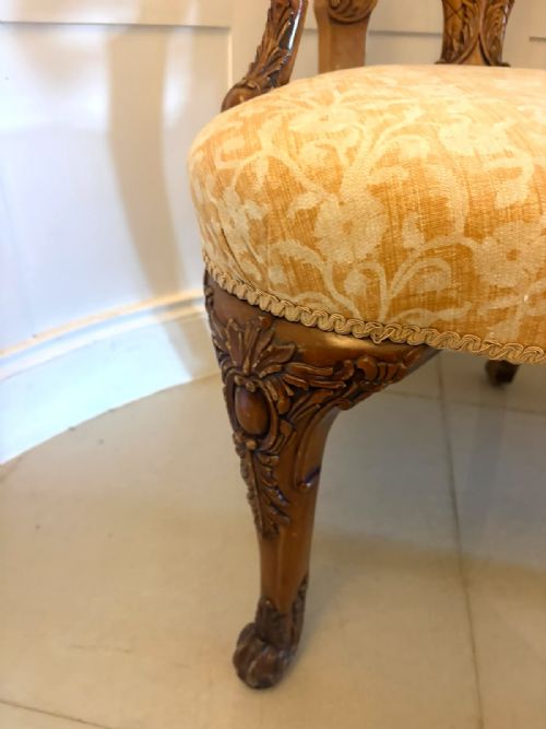 ANTIQUE PAIR OF CARVED WALNUT DESK ARMCHAIRS - ADDITIONAL PHOTO 4