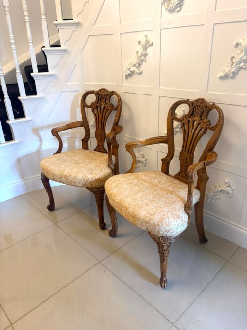 ANTIQUE PAIR OF CARVED WALNUT DESK ARMCHAIRS - ADDITIONAL PHOTO 12
