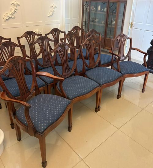 ANTIQUE SET OF 12 MAHOGANY SHIELD BACK DINING CHAIRS 10 DINING CHAIRS 2 CARVERS - ADDITIONAL PHOTO 10