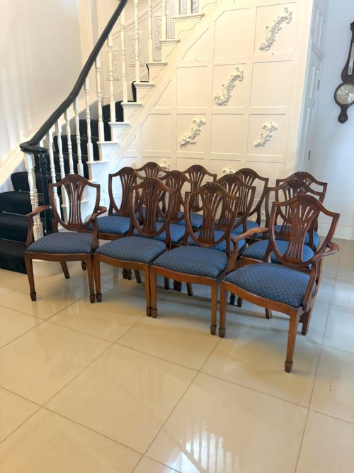 ANTIQUE SET OF 12 MAHOGANY SHIELD BACK DINING CHAIRS 10 DINING CHAIRS 2 CARVERS - ADDITIONAL PHOTO 22