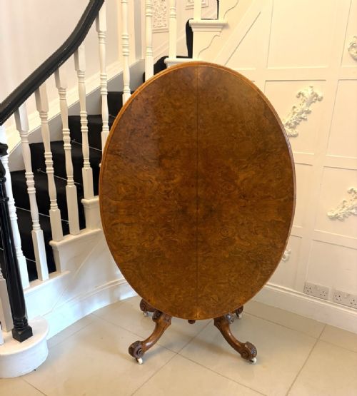 ANTIQUE VICTORIAN BURR WALNUT 6 SEATER OVAL TILTTOP CENTRE DINING TABLE