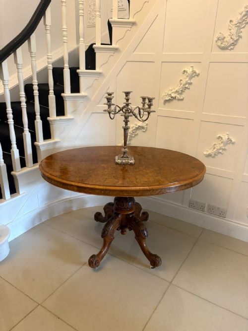 ANTIQUE VICTORIAN BURR WALNUT 6 SEATER OVAL TILTTOP CENTRE DINING TABLE - ADDITIONAL PHOTO 4