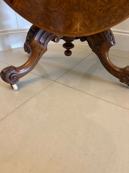 ANTIQUE VICTORIAN BURR WALNUT 6 SEATER OVAL TILTTOP CENTRE DINING TABLE - ADDITIONAL PHOTO 5