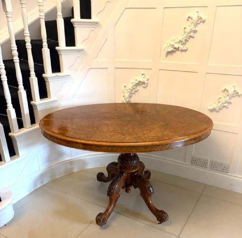 ANTIQUE VICTORIAN BURR WALNUT 6 SEATER OVAL TILTTOP CENTRE DINING TABLE - ADDITIONAL PHOTO 6