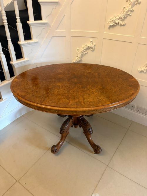 ANTIQUE VICTORIAN BURR WALNUT 6 SEATER OVAL TILTTOP CENTRE DINING TABLE - ADDITIONAL PHOTO 9