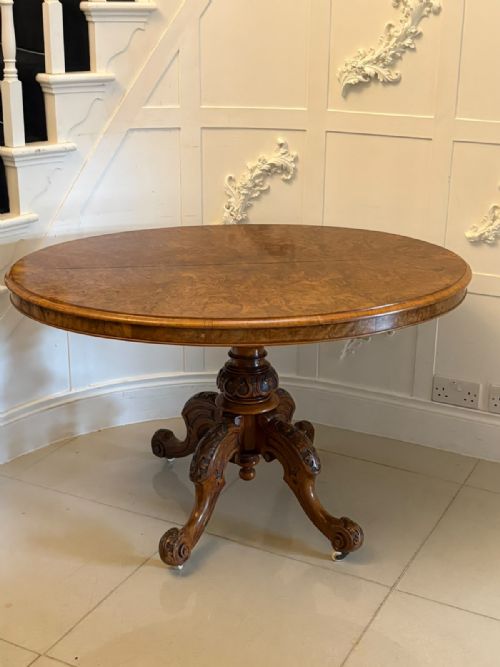 ANTIQUE VICTORIAN BURR WALNUT 6 SEATER OVAL TILTTOP CENTRE DINING TABLE - ADDITIONAL PHOTO 11