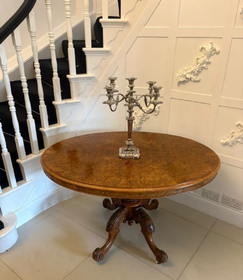 ANTIQUE VICTORIAN BURR WALNUT 6 SEATER OVAL TILTTOP CENTRE DINING TABLE - ADDITIONAL PHOTO 15