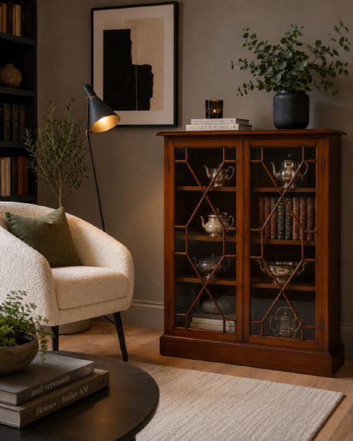 ANTIQUE VICTORIAN MAHOGANY GLAZED BOOKCASE DISPLAY CABINET - ADDITIONAL PHOTO 1