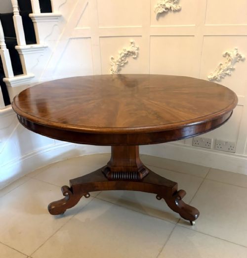 ANTIQUE REGENCY FIGURED MAHOGANY 6 SEATER CIRCULAR TILTTOP DINING CENTRE TABLE - ADDITIONAL PHOTO 3