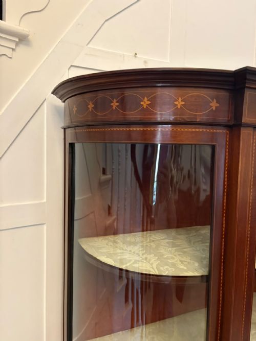 ANTIQUE EDWARDIAN MAHOGANY INLAID BOWENDED DISPLAY CABINET - ADDITIONAL PHOTO 5
