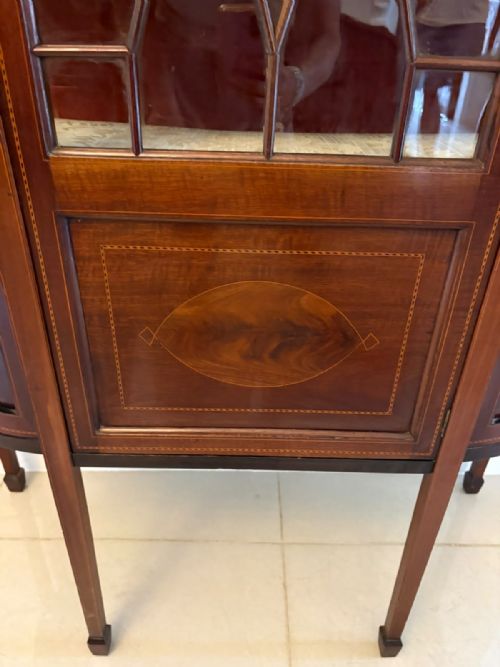 ANTIQUE EDWARDIAN MAHOGANY INLAID BOWENDED DISPLAY CABINET - ADDITIONAL PHOTO 7