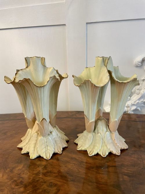 PAIR OF ANTIQUE LOCKE CO PORCELAIN BLUSH IVORY SPILL VASES