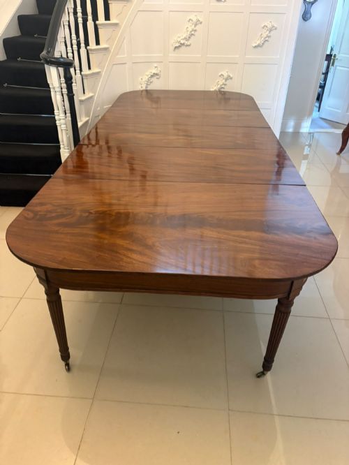 Antique Regency 14 Seater Extending Dining Table Figured Mahogany with 8 Reeded Legs