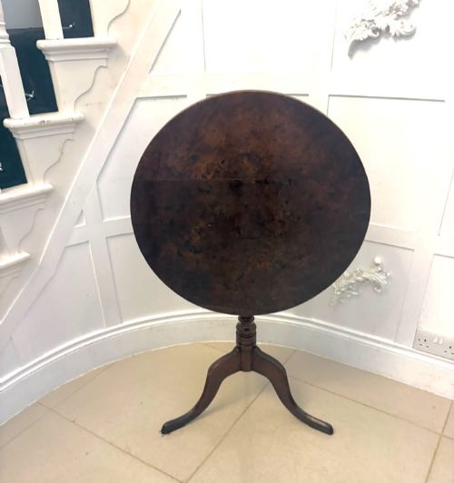 Antique Georgian Burr Oak Tripod Tilt Top Lamp Occasional Table Circa 1780