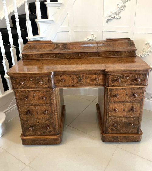 Outstanding Quality Antique Victorian Burr Walnut Kneehole Desk by Maple & Co.