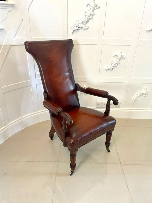 Unusual Antique Quality William IV Leather and Mahogany Library Chair