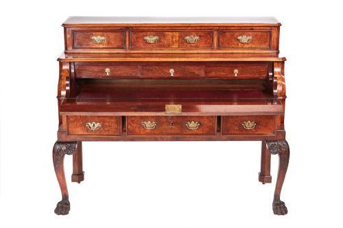 Exceptional Antique Victorian Burr Walnut Carved Paw Foot Bureau Writing Desk