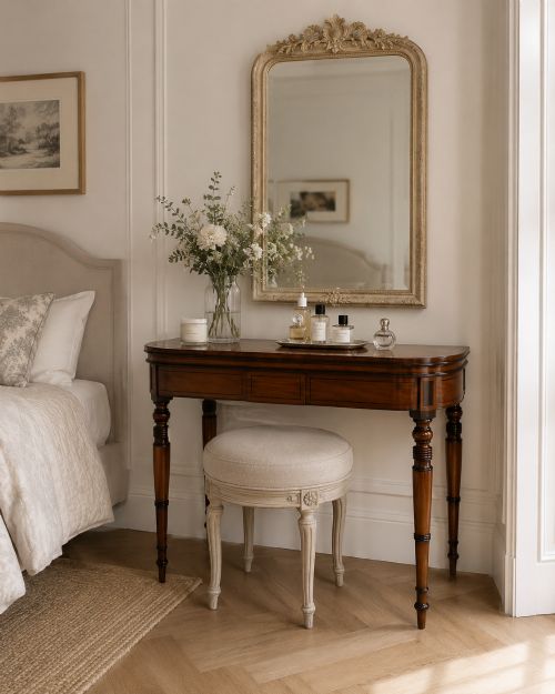 fig 1. An antique Georgian mahogany fold-over card table featuring turned legs and subtle inlay stringing.