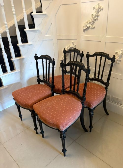 Antique Victorian Set of 4 Ebonised & Gilt Dining Chairs
