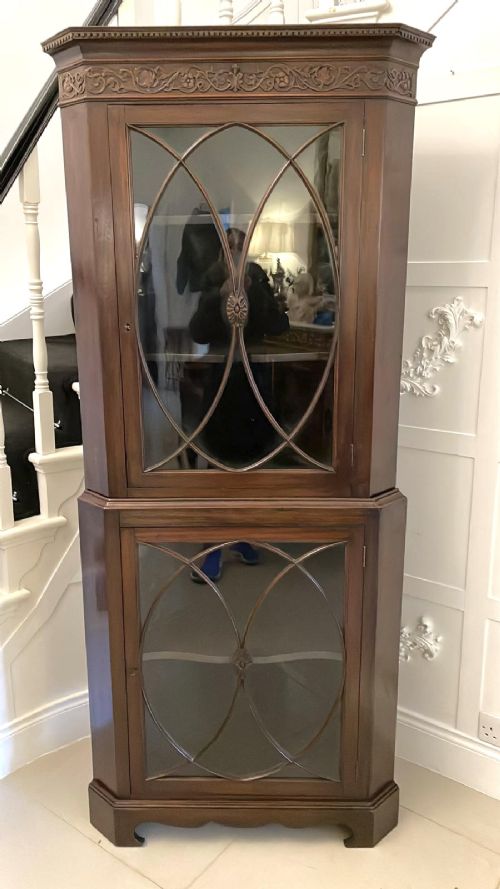 Antique Mahogany Astragal Glazed Carved Corner Cabinet