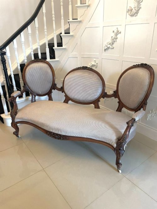 Antique Victorian Cameo Back Carved Walnut Sofa