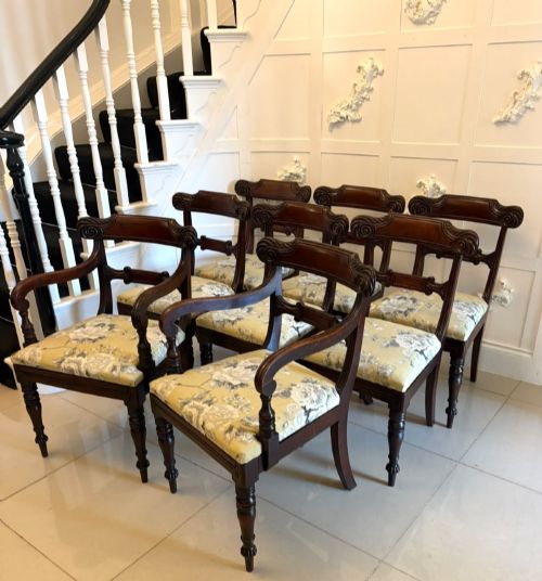 Antique Regency Mahogany Set of 8 Dining Chairs Including 2 Carvers