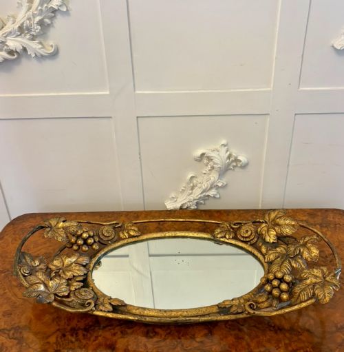Antique Edwardian Gilt Metal Mirrored Grape Vine Drinks Serving Tray