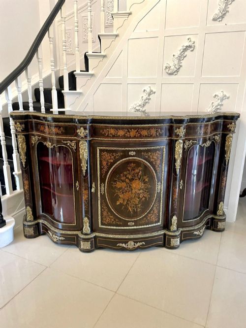 Outstanding Quality Antique Victorian Floral Marquetry Ormolu Mounted Serpentine Shaped Credenza/sideboard