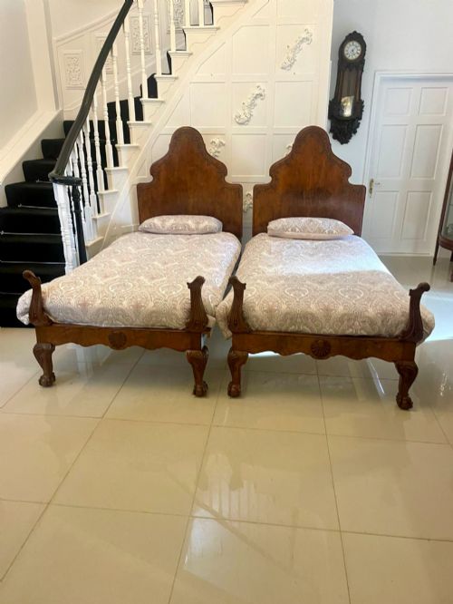 Antique Pair of Quality Carved Burr Walnut Single Beds