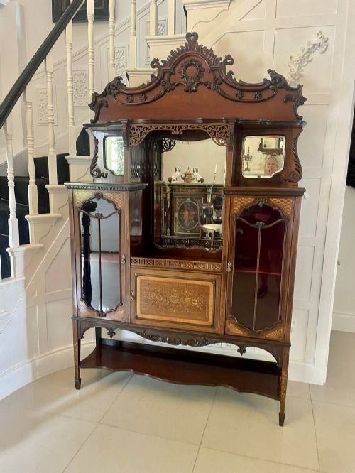 Outstanding Quality Large Antique Victorian Mahogany Inlaid Satinwood Display Cabinet
