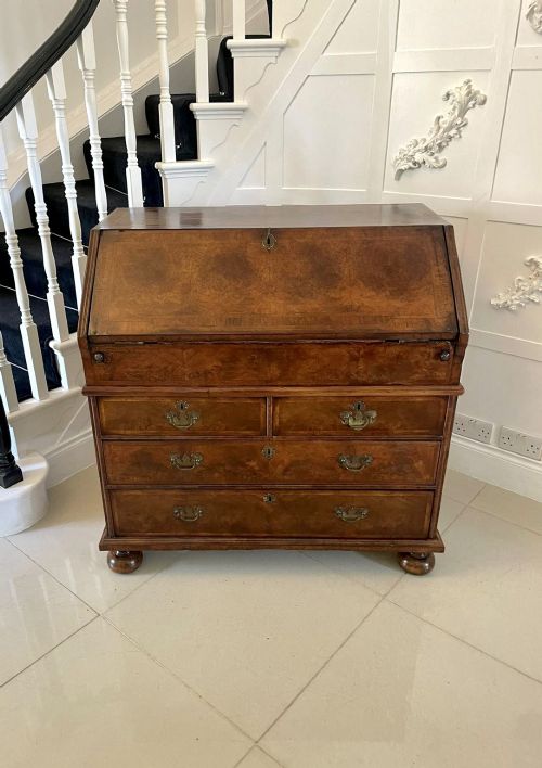 Large Antique William and Mary Burr Walnut Herringbone Inlaid Two Part Bureau