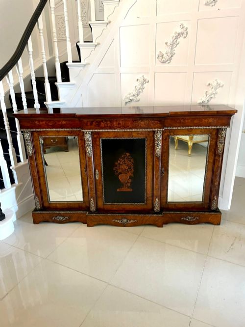Antique Victorian Burr Walnut Marquetry Cabinet Sideboard