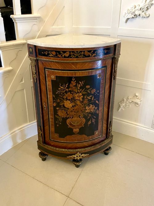 Antique French Louis Xvi Style Marquetry Corner Cabinet with Marble Top