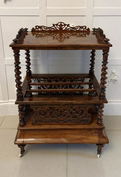 Antique Victorian Burr Walnut Canterbury Magazine Rack / Occasional Table