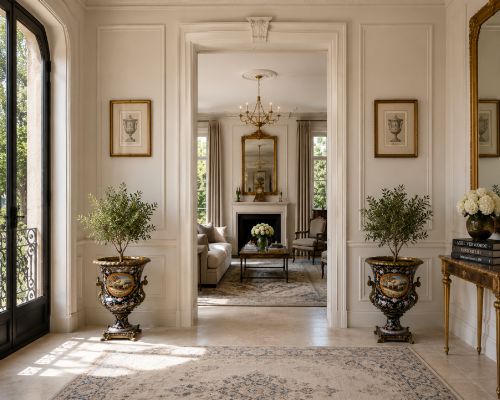fig 1. A pair of black French porcelain jardiniere urns featuring polychrome floral enamel, central painted animal reserves, and gadrooned brass mounts on square plinths.