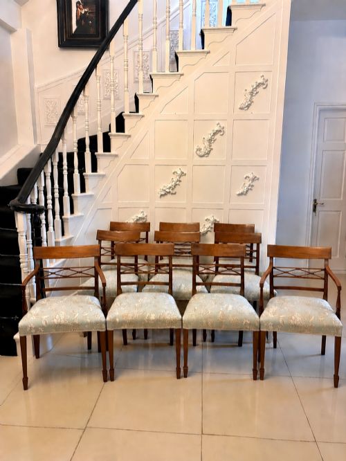 Antique Edwardian Set of Ten Mahogany Dining Chairs with Carver Armchairs, Georgian Revival