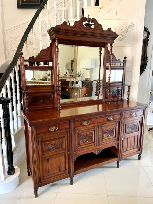 Antique Victorian Carved Walnut Mirror Back Sideboard