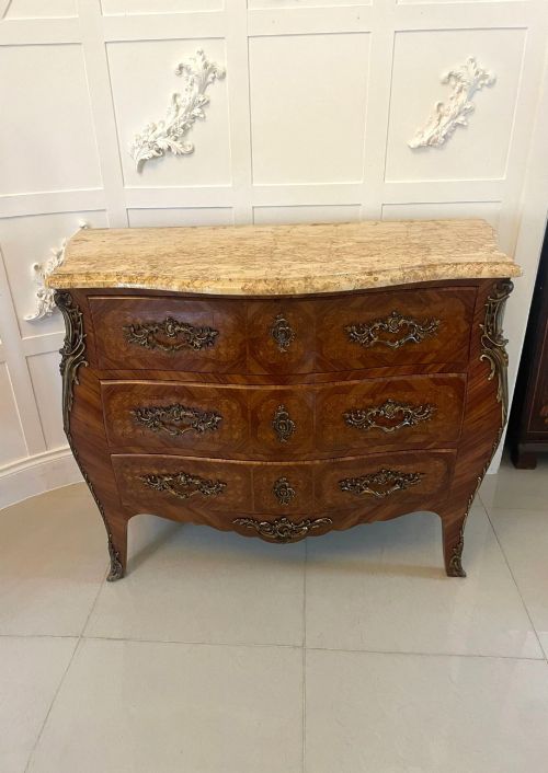Antique Victorian Quality French Parquetry Marble Top Commode Chest of Drawers
