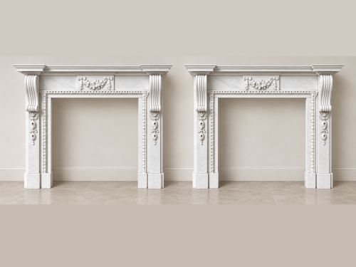 Fine Pair of Large Antique Edwardian Carved White Marble Fireplaces