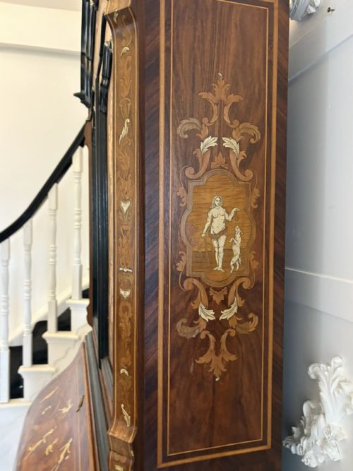 fig 1. Outstanding Quality Antique Italian Marquetry Inlaid Burr Walnut Bureau Bookcase