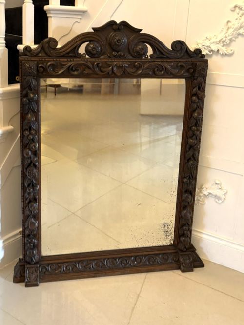 Exceptional Quality Antique 19th Century Victorian Carved Oak Wall Mirror