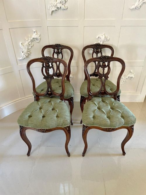 Fine Quality Antique Victorian Set of Four French Carved Walnut Side Chairs