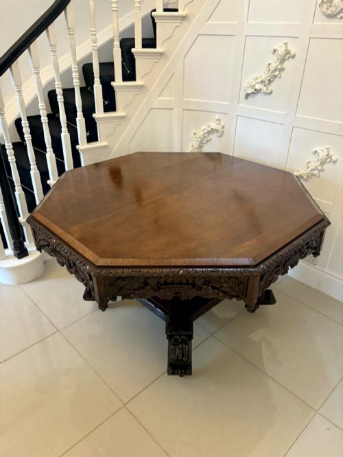 Superb Quality Large Antique Victorian Carved Oak Centre/dining Table