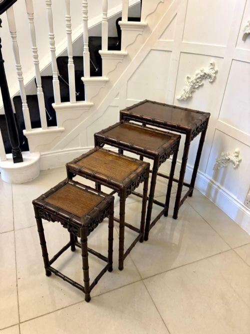 Antique 19th Century Oriental Carved Faux Bamboo Freestanding Nest of Tables