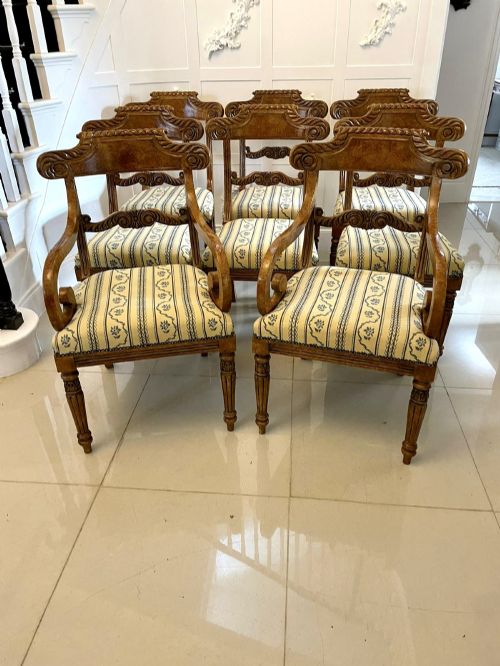 Unusual Set of 8 Quality Antique Decorated Faux Birds Eye Maple Dining Chairs