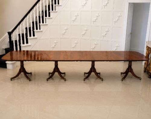 Antique English Mahogany Banquet Dining Table 22/24 Seater 4 Pedestal 3 Leaves 75 X 130 X 554 Cm