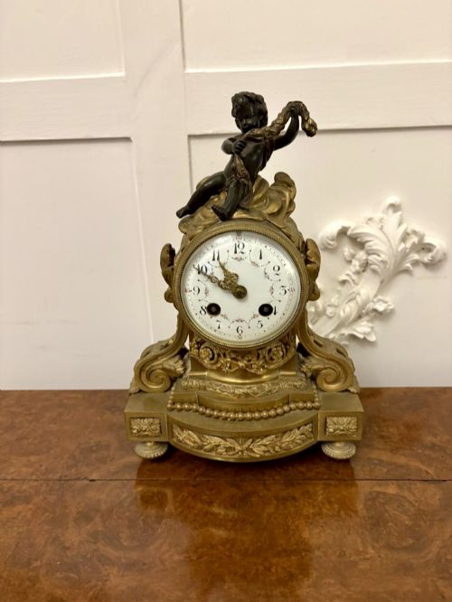 Antique Victorian French Quality Ornate Ormolu and Bronze Mantle Clock