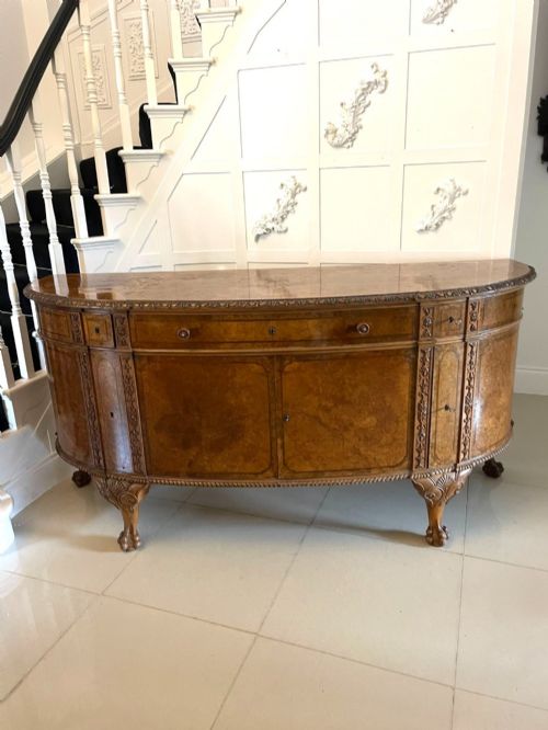 Outstanding Quality Large Antique Carved Burr Walnut Bow Fronted Sideboard